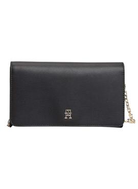 Portefeuille Tommy Hilfiger Icon avec rabat et bandoulière noir pour femme