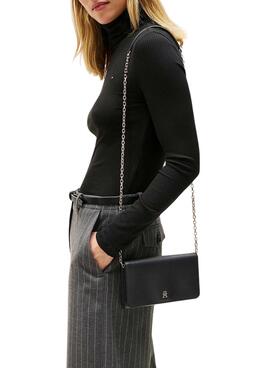 Portefeuille Tommy Hilfiger Icon avec rabat et bandoulière noir pour femme