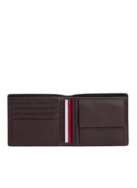 Portefeuille Tommy Hilfiger en cuir pliable Corporate avec porte-monnaie marron pour homme.