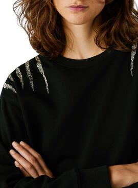 Sweatshirt Pepe Jeans Barny avec strass noir pour femme