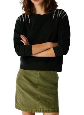 Sweatshirt Pepe Jeans Barny avec strass noir pour femme