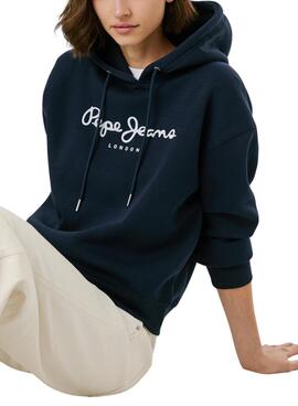 Sweat Pepe Jeans Baddy à capuche marine pour femme