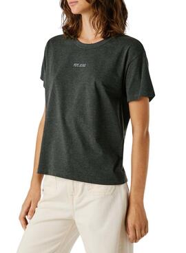 T-shirt Pepe Jeans Bemma logo strass gris pour femme