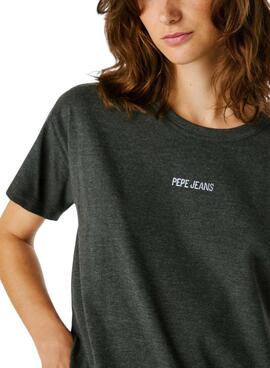 T-shirt Pepe Jeans Bemma logo strass gris pour femme