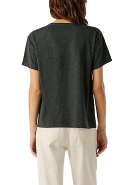 T-shirt Pepe Jeans Bemma logo strass gris pour femme