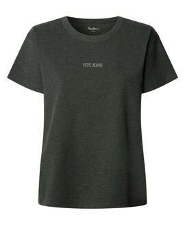 T-shirt Pepe Jeans Bemma logo strass gris pour femme