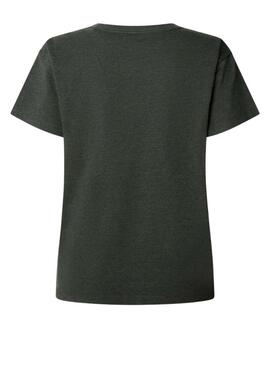 T-shirt Pepe Jeans Bemma logo strass gris pour femme