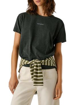 T-shirt Pepe Jeans Bemma logo strass gris pour femme