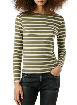 Maillot Pepe Jeans Bani côtelé à rayures vert pour femme