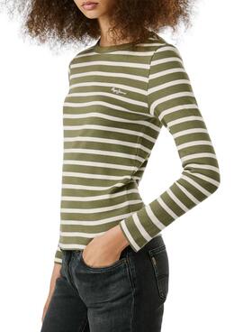 Maillot Pepe Jeans Bani côtelé à rayures vert pour femme
