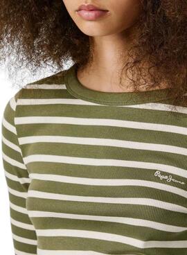 Maillot Pepe Jeans Bani côtelé à rayures vert pour femme