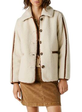 Veste en peau lainée beige pour femme Pepe Jeans Truth.