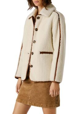 Veste en peau lainée beige pour femme Pepe Jeans Truth.