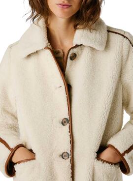Veste en peau lainée beige pour femme Pepe Jeans Truth.