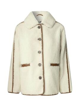 Veste en peau lainée beige pour femme Pepe Jeans Truth.