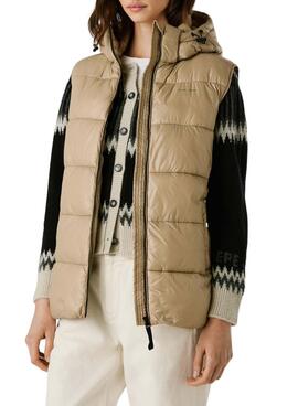Veste matelassée beige imperméable pour femme de la marque Pepe Jeans.