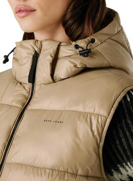 Veste matelassée beige imperméable pour femme de la marque Pepe Jeans.