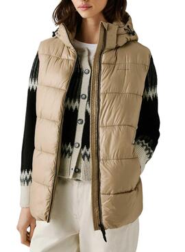 Veste matelassée beige imperméable pour femme de la marque Pepe Jeans.