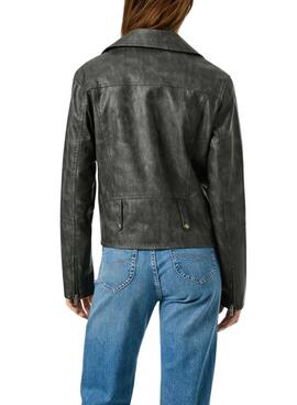 Veste de motard Pepe Jeans Stacy en simili cuir noir pour femme.