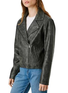 Veste de motard Pepe Jeans Stacy en simili cuir noir pour femme.