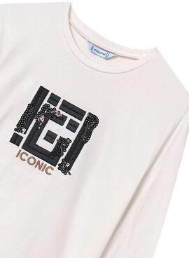 T-shirt Mayoral brodé paillettes blanc fille