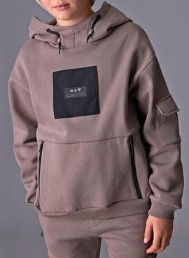 Sweat à capuche Mayoral marron contrasté pour garçon