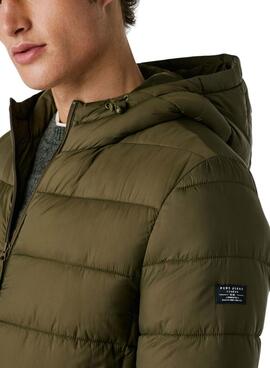 Veste matelassée à capuche verte Pepe Jeans pour homme