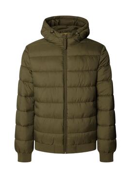 Veste matelassée à capuche verte Pepe Jeans pour homme