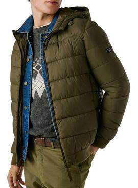 Veste matelassée à capuche verte Pepe Jeans pour homme