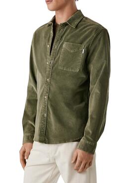 Chemise en velours côtelé vert pour homme Pepe Jeans Clayton.