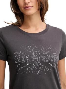 T-shirt Pepe Jeans Bertie cloutée grise pour femme