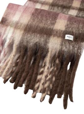 Écharpe Pepe Jeans Flavie à carreaux marron et rose pour femme