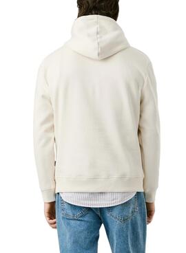 Sweat à capuche Pepe Jeans Macbeth beige avec logo pour homme.