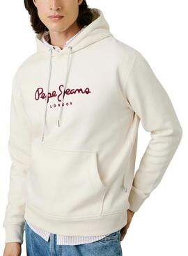 Sweat à capuche Pepe Jeans Macbeth beige avec logo pour homme.
