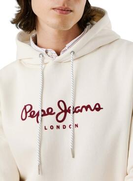 Sweat à capuche Pepe Jeans Macbeth beige avec logo pour homme.