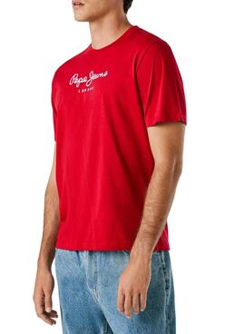 T-shirt Pepe Jeans Eggo rouge logo pour homme.