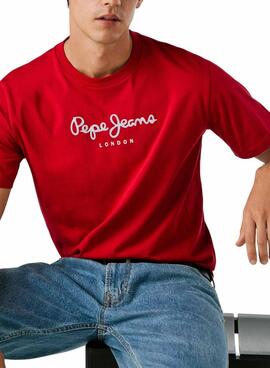 T-shirt Pepe Jeans Eggo rouge logo pour homme.