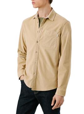 Chemise en velours côtelé beige pour homme Pepe Jeans Clayton