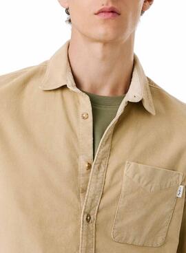 Chemise en velours côtelé beige pour homme Pepe Jeans Clayton