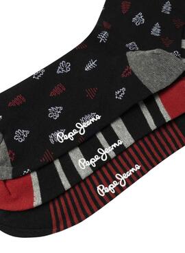 Paquet de 3 paires de chaussettes Pepe Jeans Xmas Tree noir pour hommes