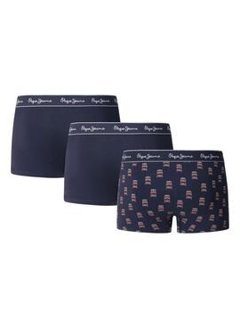 Retourne-moi seulement la traduction en français de ceci : Pack 3 caleçons Pepe Jeans Double Decker marine pour homme