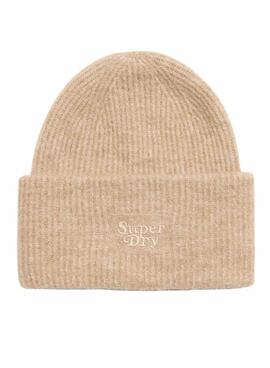 Bonnet en tricot Supedry Soft Rib Knit camel pour femme