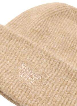 Bonnet en tricot Supedry Soft Rib Knit camel pour femme