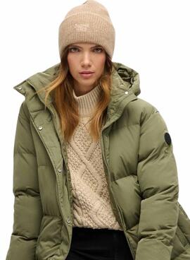 Bonnet en tricot Supedry Soft Rib Knit camel pour femme
