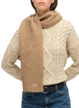 Écharpe en tricot Supedry Soft Rib Knit camel pour femme.