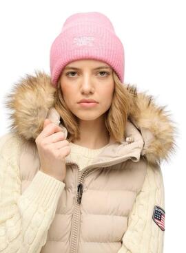 Bonnet en tricot Supedry Soft Rib Knit rose pour femme