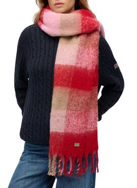Écharpe Superdry à carreaux rouges pour femme