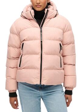 Veste matelassée à capuche Superdry Hooded Sports Puffer rose pour femme