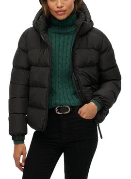 Veste matelassée à capuche Superdry Hooded Sports Puffer noire pour femme