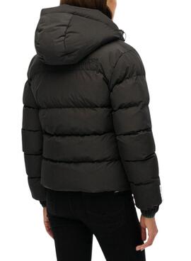 Veste matelassée à capuche Superdry Hooded Sports Puffer noire pour femme